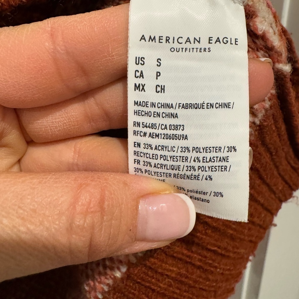 AMERICAN EAGLE mock neck Aztec geometric sweater S Norwegian nordic - Picture 7 of 8